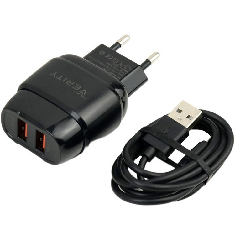 شارژر دیواری فست شارژ Verity AP2123 2Port 2.4A + کابل میکرو یو اس بی