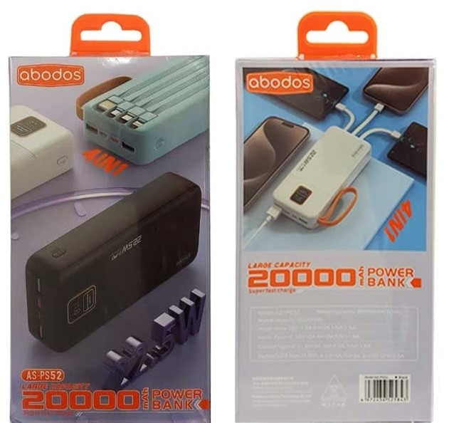 پاوربانک آبودوس abodos مدل AS-PS52 ظرفیت 20000 میلی آمپرساعت