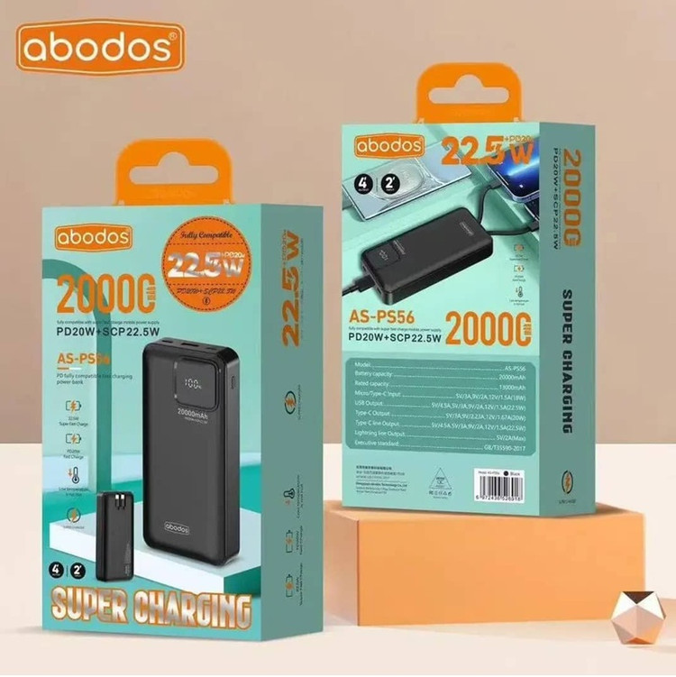 پاوربانک آبودوس مدل Abodos AS-PS56 ظرفیت 20000mah