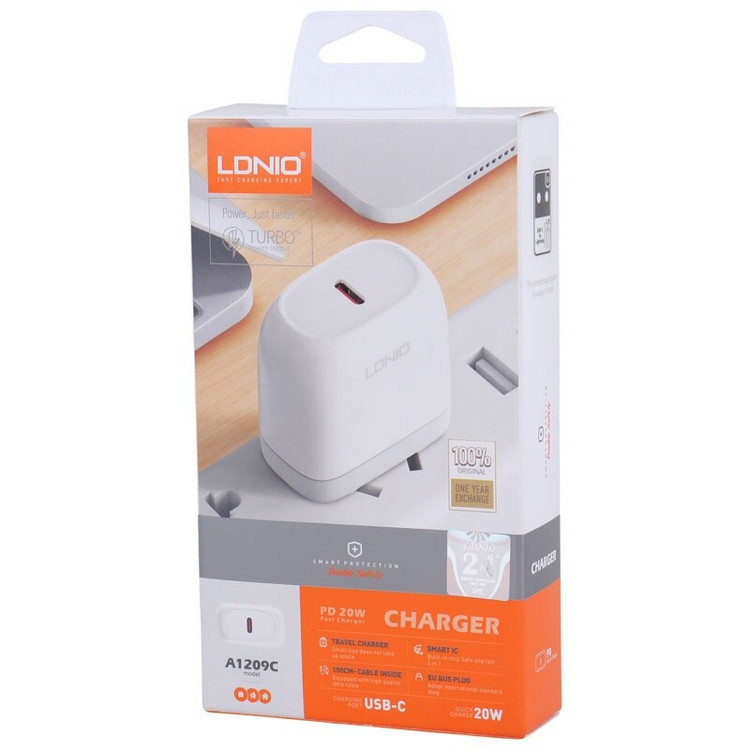 شارژر دیواری الدینیو LDNIO A1209C 20W + کابل آیفون