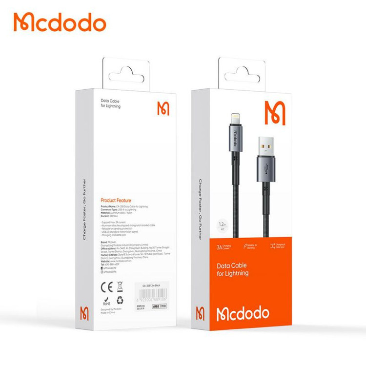 کابل شارژ سریع لایتنینگ 3 آمپر مک دودو مدل MCDODO CA-3580 طول 1.2متر