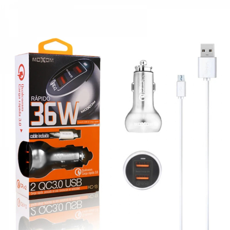 شارژر فندکی موکسوم مدل kc-13 به همراه کابل تبدیل microUSB