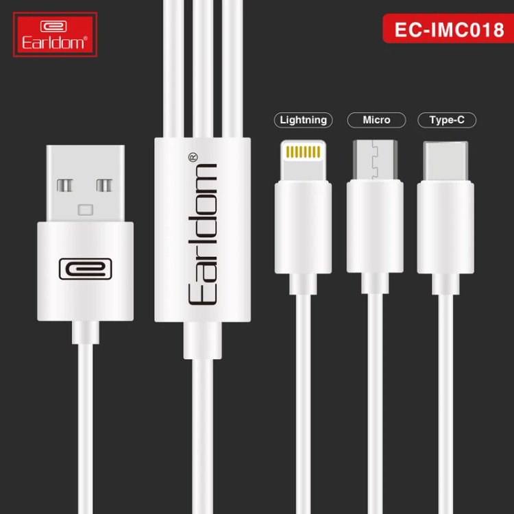 کابل تبدیل USB به USB-C / MicroUSB / لایتنینگ ارلدام مدل EC-IMC018 طول 1.2 متر