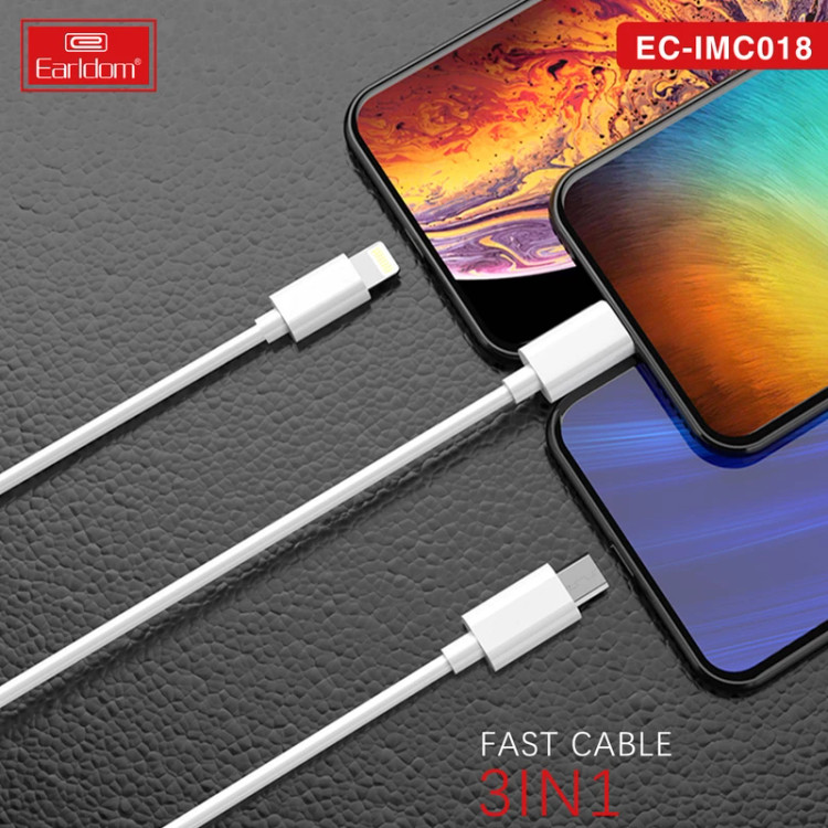 کابل تبدیل USB به USB-C / MicroUSB / لایتنینگ ارلدام مدل EC-IMC018 طول 1.2 متر