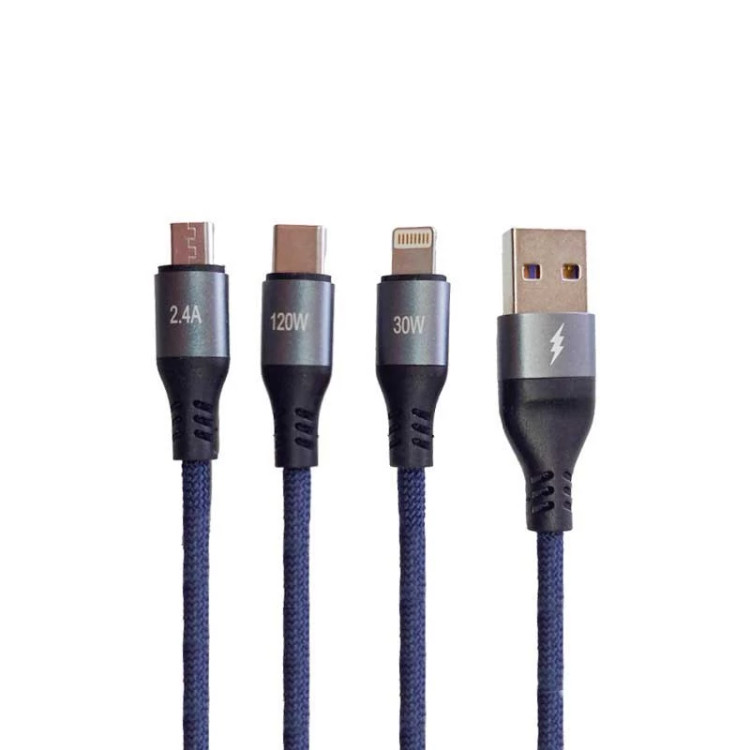 کابل 3 کاره آبودوس مدل AS-DS376 فست شارژ 120 وات