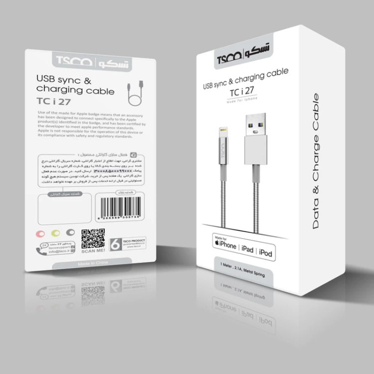 کابل تبدیل USB به لایتنینگ تسکو مدل TC i27 طول 1 متر