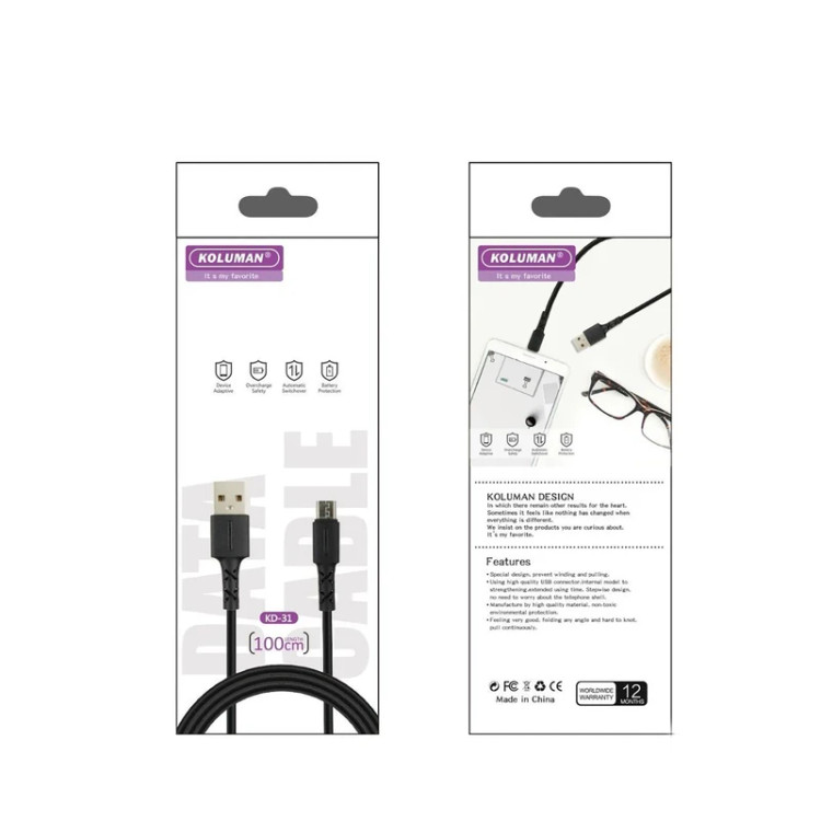 کابل تبدیل USB به لایتنینگ کلومن مدل kd-31 طول 1 متر