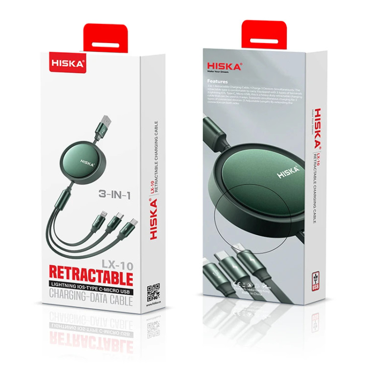 کابل تبدیل USB به لایتنینگ / USB-C / MicroUSB هیسکا مدل LX-10 طول 1.2 متر