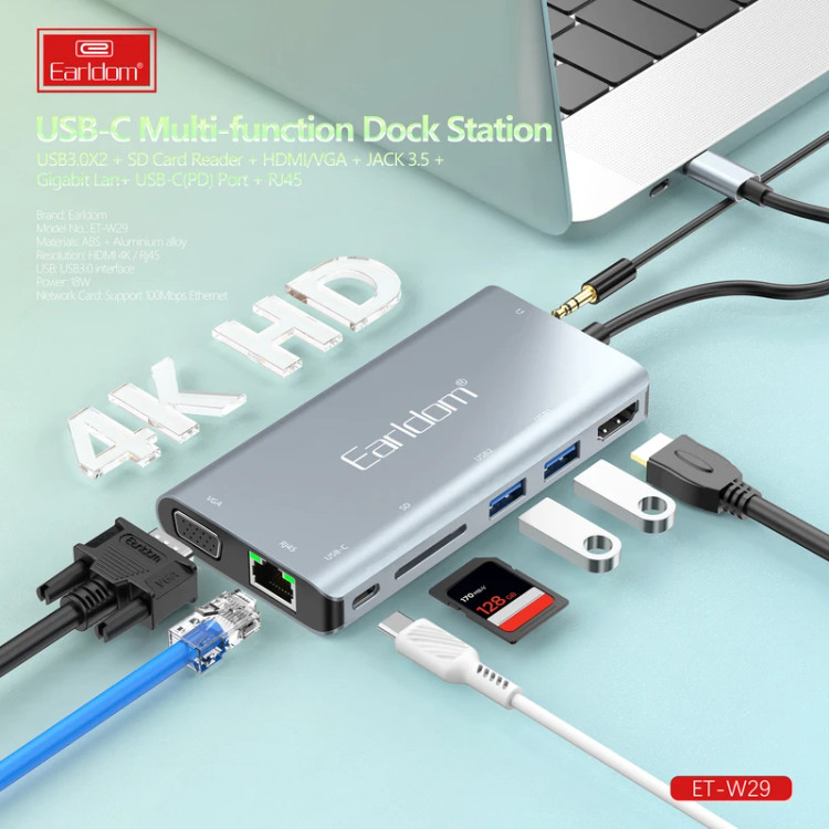 هاب 8 پورت USB-C ارلدام مدل 8IN1 W29