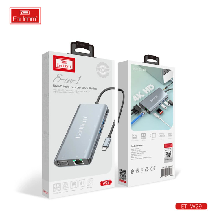 هاب 8 پورت USB-C ارلدام مدل 8IN1 W29