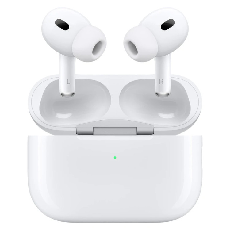 هدفون بلوتوثی اپل مدل AirPods Pro 2nd Generation با نویز کنسلینگ فعال (ANC)، نویز کنسلینگ میکروفون (ENC)، درگاه شارژ USB Type-C، با قابلیت شارژ بیسیم، دارای میکروفون دوگانه از نوع Beamforming، مقاومت در برابر رطوبت و عرق