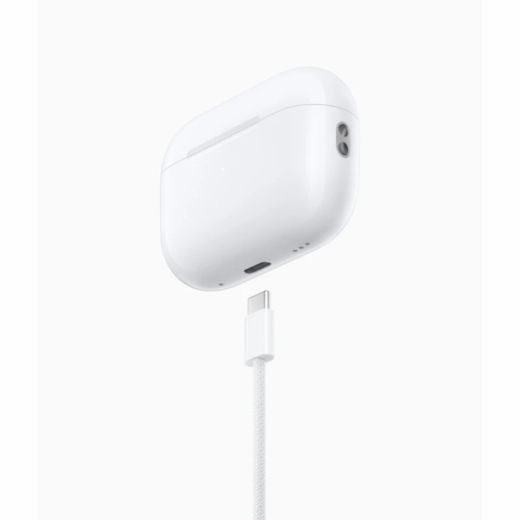 هدفون بلوتوثی اپل مدل AirPods Pro 2nd Generation با نویز کنسلینگ فعال (ANC)، نویز کنسلینگ میکروفون (ENC)، درگاه شارژ USB Type-C، با قابلیت شارژ بیسیم، دارای میکروفون دوگانه از نوع Beamforming، مقاومت در برابر رطوبت و عرق