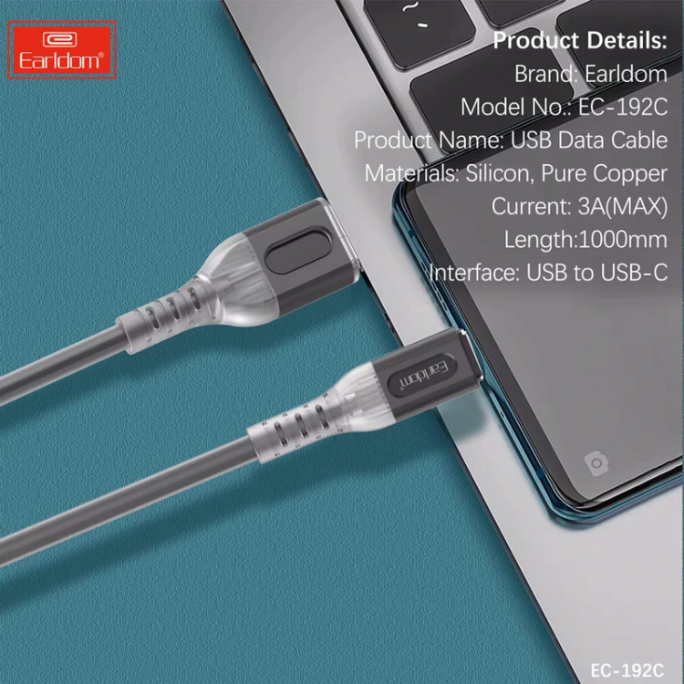 کابل تبدیل USB به USB-C ارلدام مدل EC-192C طول 1 متر