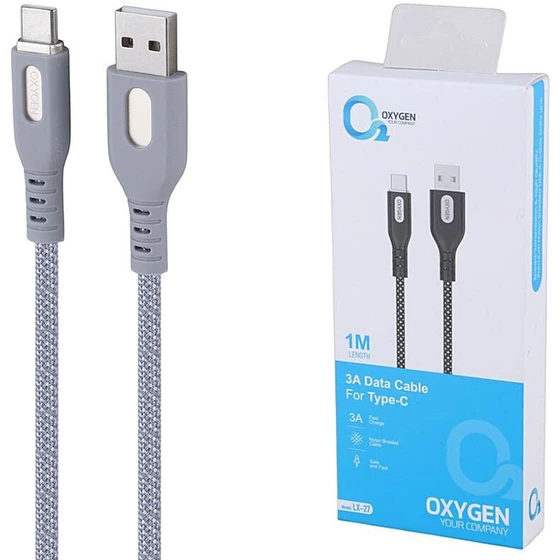 کابل تایپ سی فست شارژ 3 آمپر اکسیژن LX-27 طول 1 متر