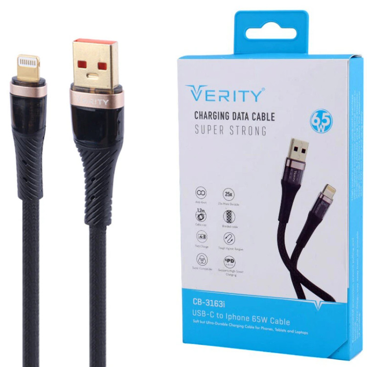 کابل تبدیل USB به لایتنینگ وریتی مدل CB-3163i PD 65W طول 1.2 متر