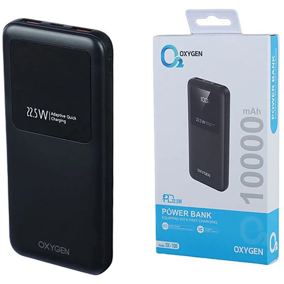 پاور بانک 22.5 وات اکسیژن مدل OX-100 PD ظرفیت 10000 میلی آمپر ساعت