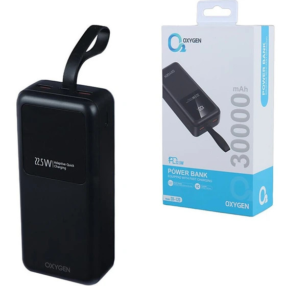 پاور بانک اکسیژن مدل OX-120 ظرفیت ۳۰ هزار میلی آمپر فست شارژ