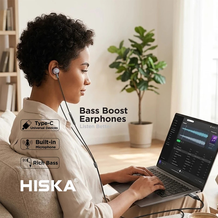 هندزفری سیمی تایپ سی هیسکا HISKA مدل HK-747C با میکروفون